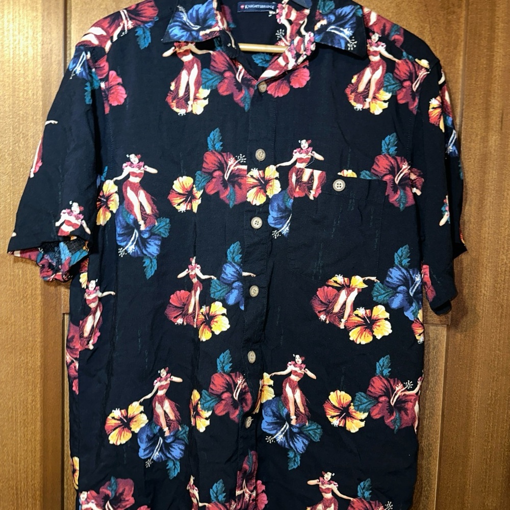 Knightsbridge Men's Size‎ L Shirt Black Vintage Floral Hawaiian Vintage